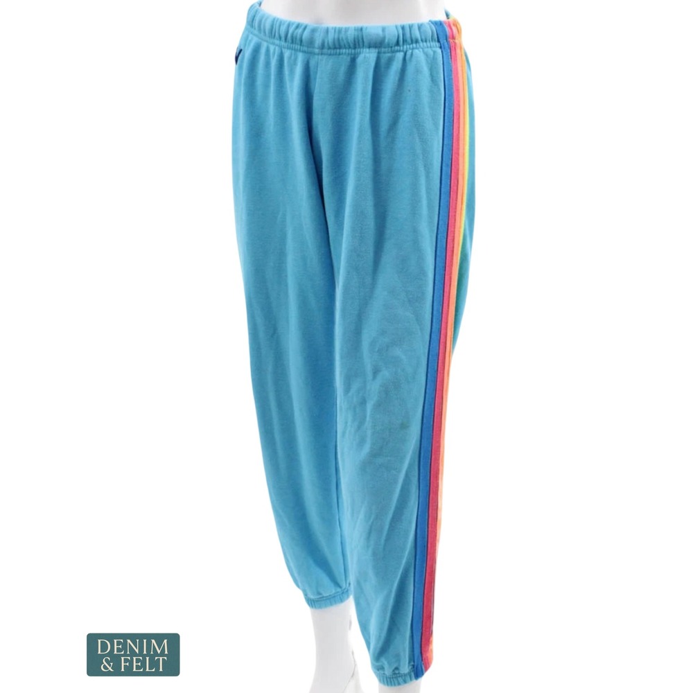 Aviator Nation‎ 5 Stripe Sweatpants Sky Neon Rainbow Jogger Lounge Beach Medium - Picture 7 of 14